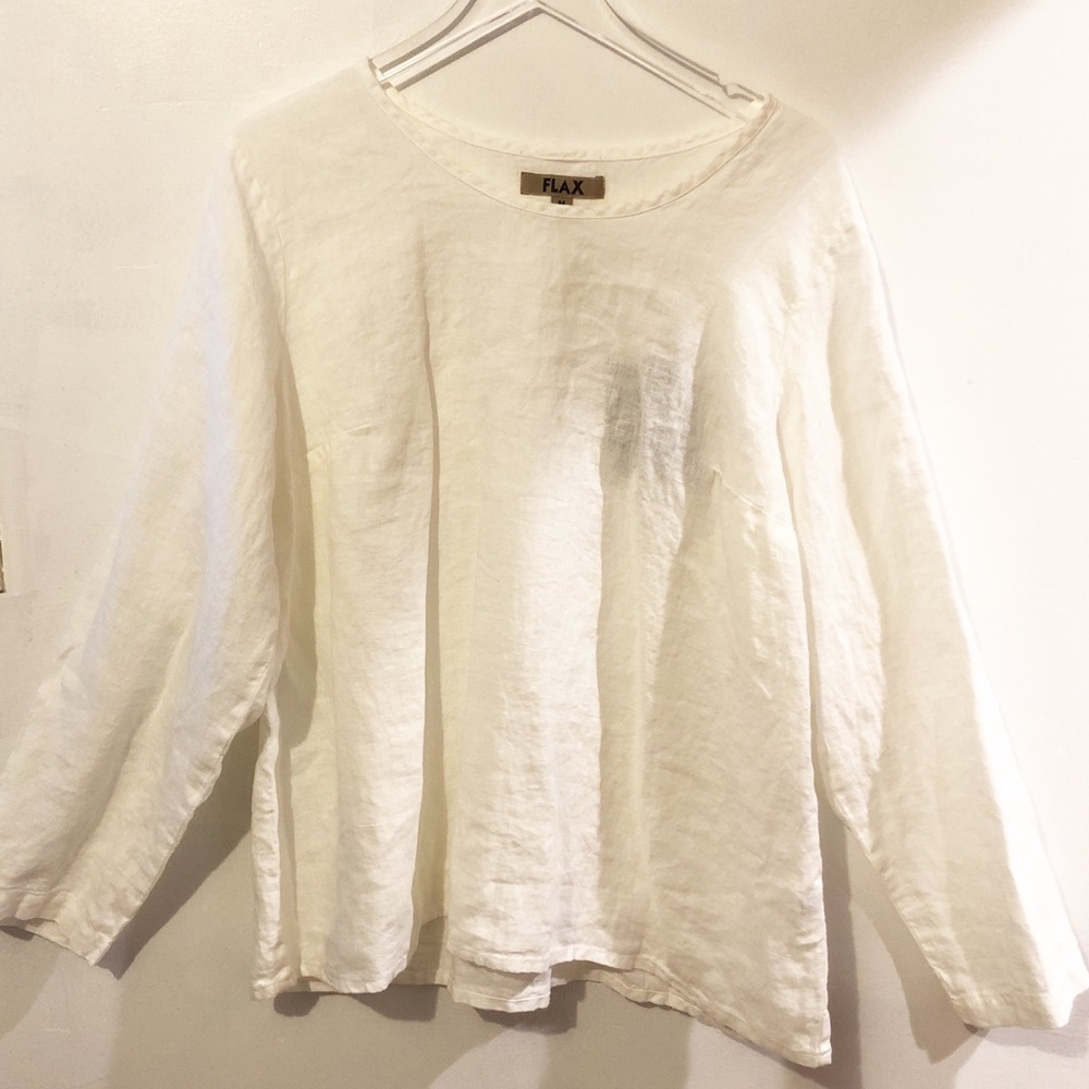 FLAX | 100% Linen Crew Neck Cream Tunic Top